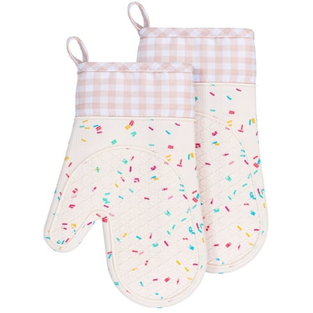 

Trayknick 2Pcs Baking Mitts Heat-resistant Microwaved Cotton Cloth Non-slip BBQ Kitchen Oven Gloves Cooking Tools