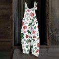 thumbnail image 2 of Women's Vintage Cotton Linen Overalls with Christmas Print - Casual Loose Jumpsuit with Shoulder Straps & Pockets, Green, Size S, 2 of 6