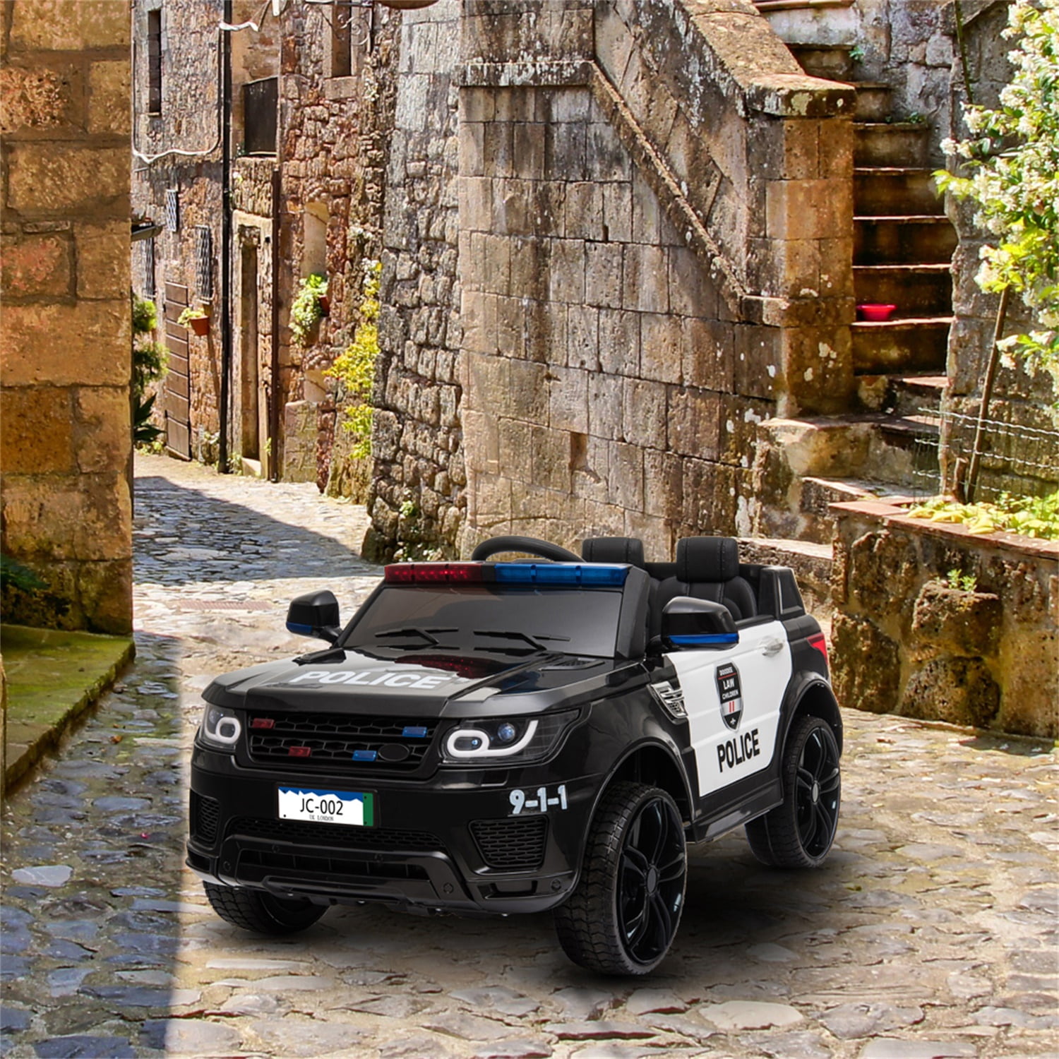 CIPACHO 12V Kids Police Ride On Car Electric Cars with LED Flashing Light, Music & Horn, Remote Control, Black