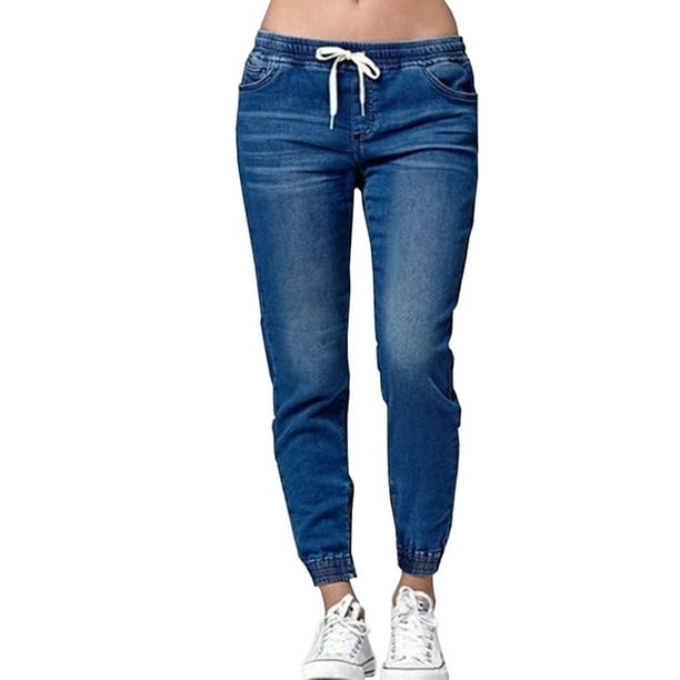 S-3XL Jeans for Women Drawstring Mid Rise Slim Fit Joggers Denim