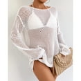 thumbnail image 5 of Xdegoge Women's Mesh Fishnet Cover Up Long Sleeve Crew Neck Beach Smock Hollow Out Crochet See Through Knit Top for Bikini Vacation Clubwear, 5 of 8