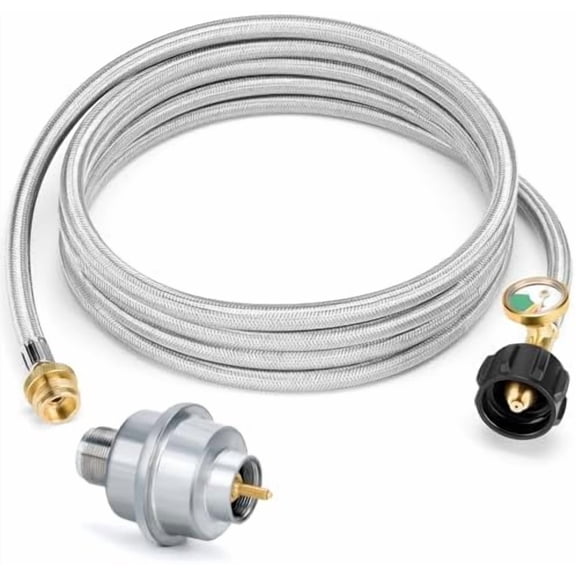 Detachable Propane Fuel Filter F273699 and 12FT Stainless Braided Propane Adapter Hose with Gauge, Compatiable With Propane Buddy Heater, Connect to 5-40 lb Propane Tanks$$Garden & Patio