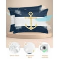 thumbnail image 2 of Hokiten Pillow Cases Queen Size Set of 2, Couch Pillow Covers, Navy Blue Nautical Satin Pillowcases with Zipper for Hair/Skin, Pillow Protector Cover, Gold Boat Anchor Geometric Stripe 20x30 Inches, 2 of 6