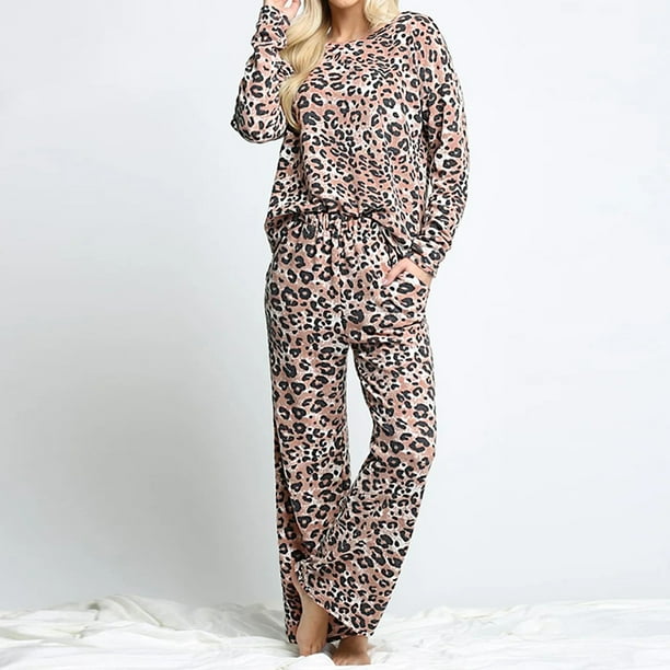 Fairnull Pajamas Skin friendly Loose Leopard Print Women Base Layer Thermal Underwear for Bedroom Walmart