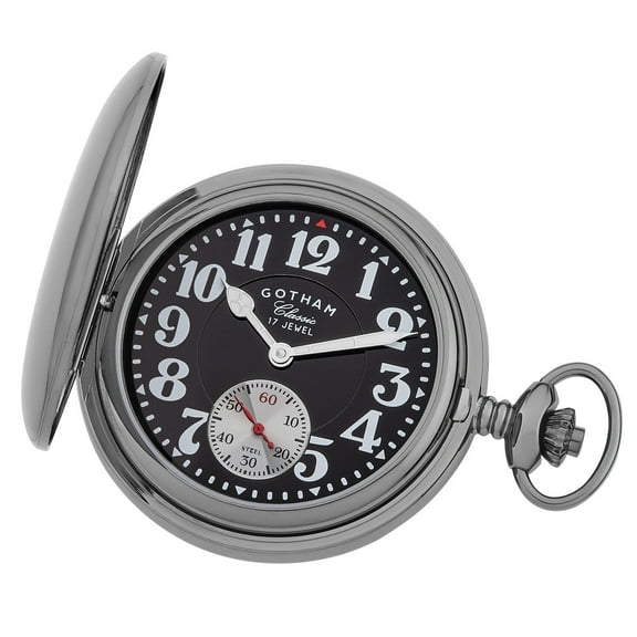 Gotham Men's Classic Mechanical Double Hunter Pocket Watch, Gunmetal Plated, Polished (GWC18808BBK)