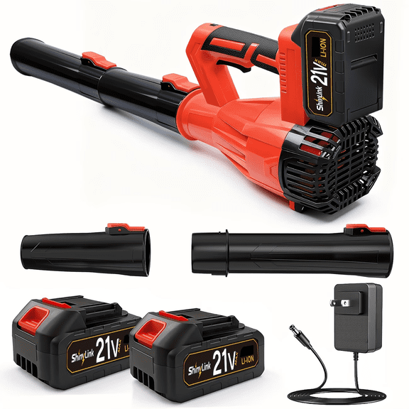 Shinylink Cordless Electric Leaf Blower w/ 2 Batteries, 580CFM/160MPH, 6 Speed Mode for Lawn Care, Yard, Snow, Dust Cleaning(Red)