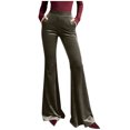 thumbnail image 2 of Pincandy Women's Solid Color Velour Pants - Elastic Waist, Loose Flared Wide Leg Fit with Pockets, Comfortable for Loungewear & Casual Activities, 2 of 7