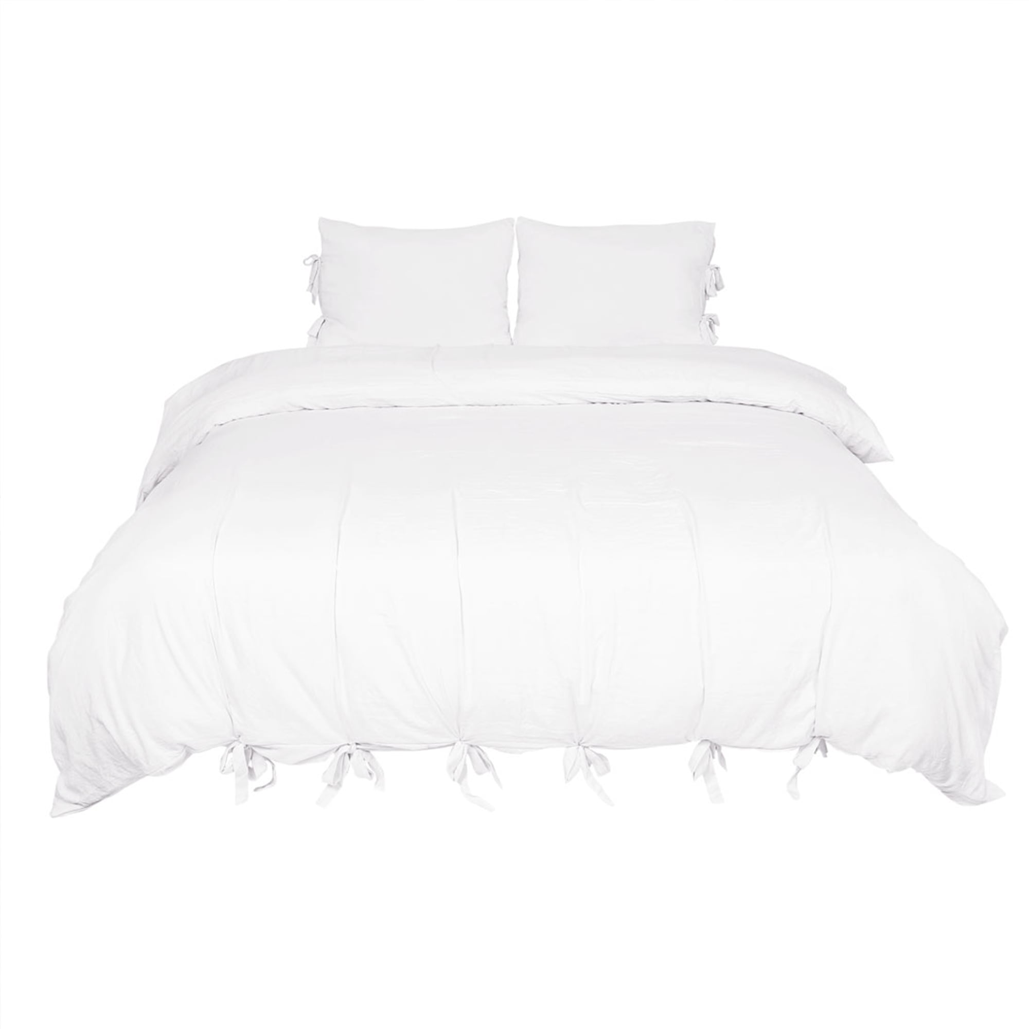Luxury Duvet Cover and Sham Bed Set Soft Washed Cotton Bowknot White Queen