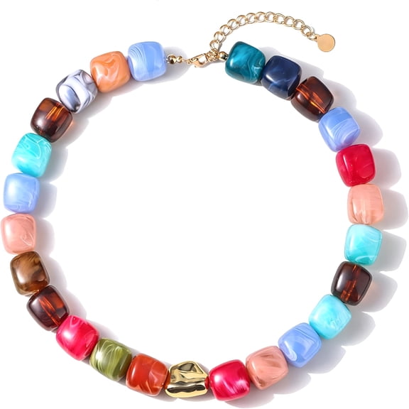 DESIGNICE Colorful Beaded Necklace for Women Unique Resin Beads Choker Necklaces Boho Statement Chunky Necklace Summer Vacation Jewelry
