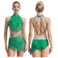 thumbnail image 5 of TiaoBug Women's Tassels Latin Dance Dress Figure Skating Bodysuit for Salsa Jazz Ballroom Dancing Performance Green L, 5 of 6