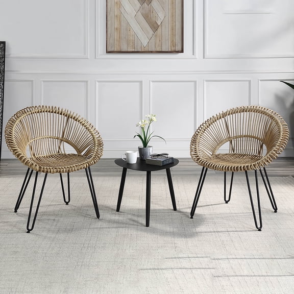 Voit Aluminum and PE Wicker 3-Piece Outdoor Bistro Set, Light Brown