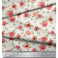 thumbnail image 3 of Soimoi White Cotton Cambric Fabric Leaves & Blooming Camellias Floral Print Fabric by the Yard 58 Inch Wide, 3 of 3