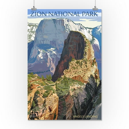 Zion National Park, Utah - Angels Landing - Lantern Press Artwork (16x24 Giclee Gallery Print, Wall Decor Travel (Best Time To Visit Utah National Parks)