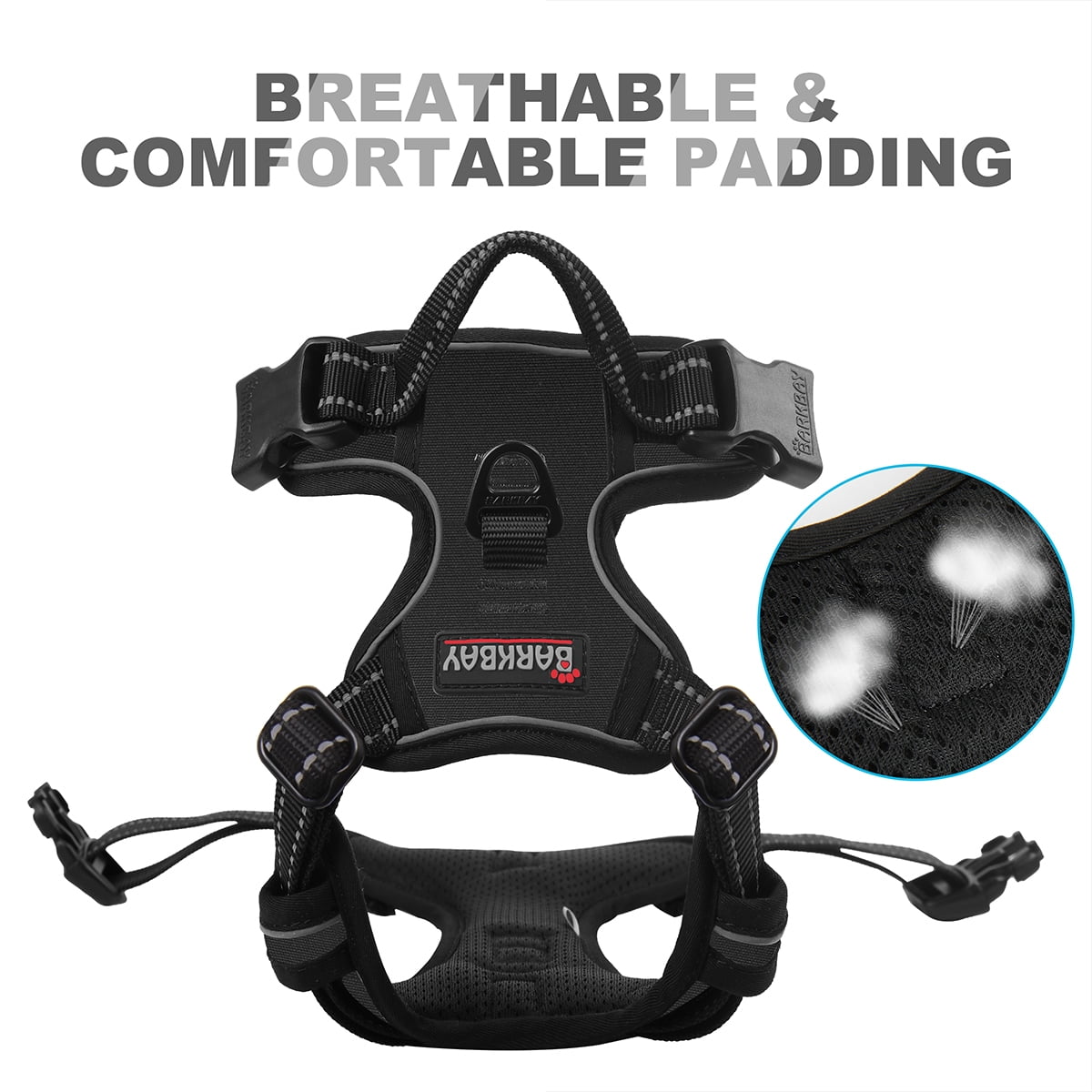 BARKBAY No Pull Dog Harness for Large Dogs with 2 Metal Leash Clips Reflective and Easy Control Handle for Walking Training Running Black,S