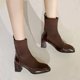 thumbnail image 4 of NECHOLOGY Botas Mujer Adulto Femenino Zapatos Botines mujer Botines de mujer Moda Simple Color sólido Tejido elástico Cómodo Tacón grueso Tacón cuadrado (Brown, 7), 4 of 7