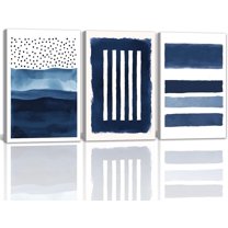 Blue Abstract Wall Art Canvas - Navy and White Painting for Living Room, Bedroom Unframed