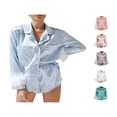 thumbnail image 5 of Femmes Pyjama 2 Pcs Manches Longues Poignets en Plumes Blouse Shorts, 5 of 5