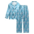 thumbnail image 5 of XIAOCHA Womens Satin Pajama Set Bow Heart Print Button Down Collared Long Sleeve Trousers Sweet Home Nightwear Casual Loungewear, 5 of 5