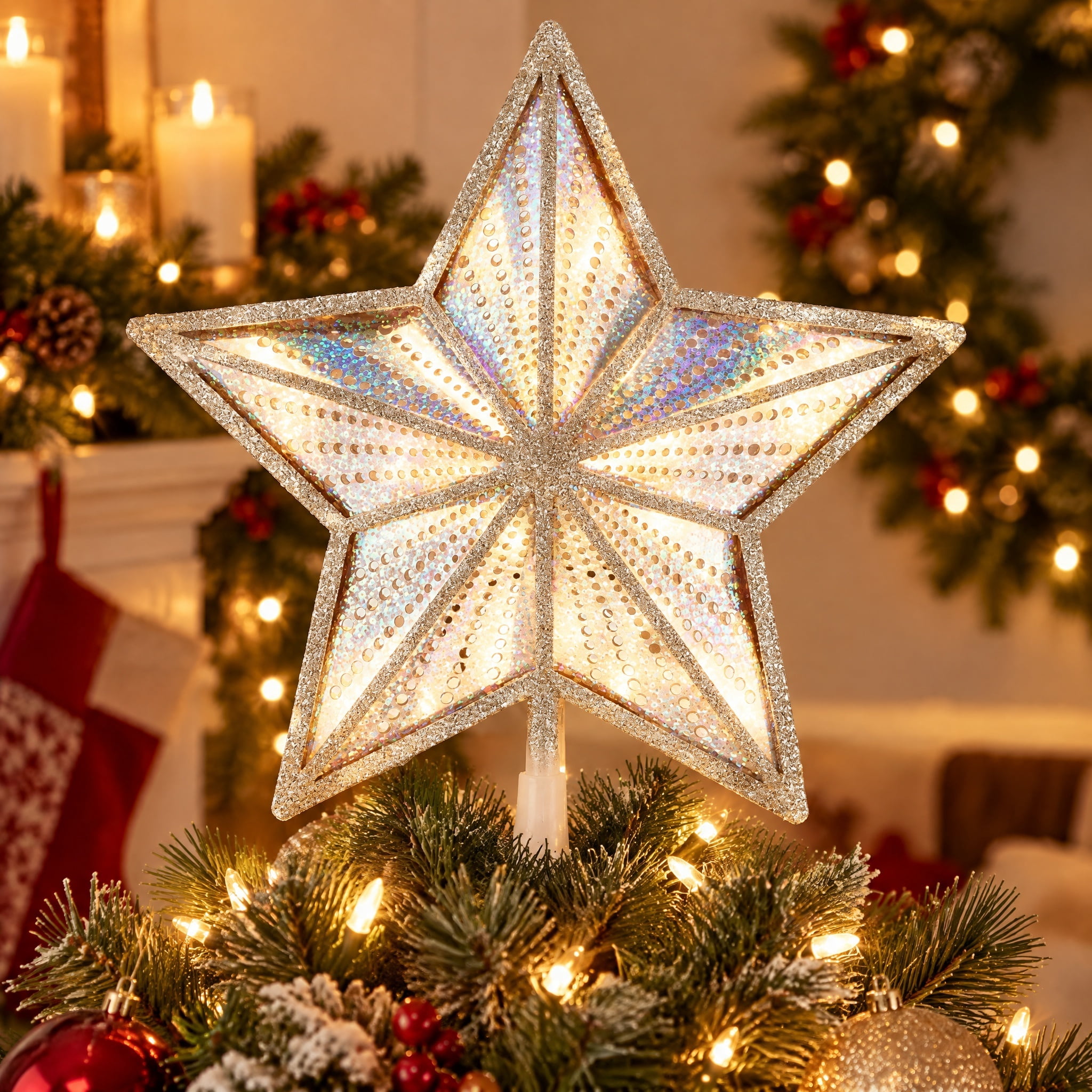 LED Star Christmas Tree Topper, Champagne Gold, 12", by Holiday Time