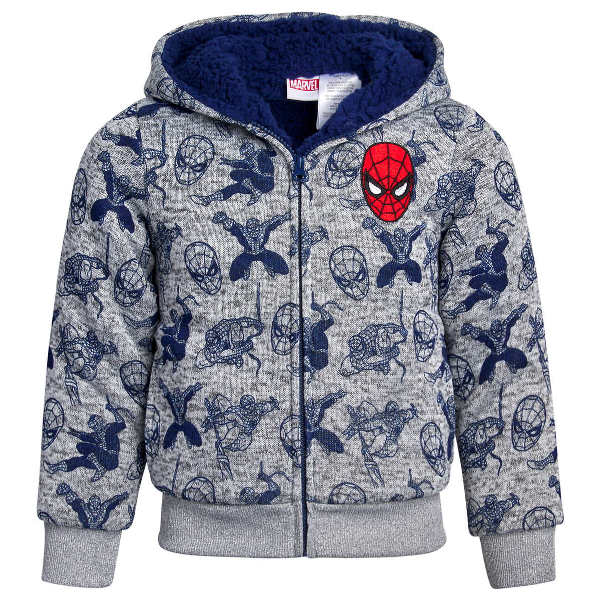 Marvel Spider-Man Boys Blue & Gray Fleece Jacket Size 2T 3T 4T 