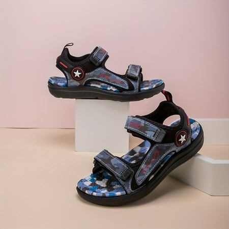 

Trendy Cool Camouflage Reflective Design Open Toe Sandals For Boys Lightweight Breathable Non-slip Sandals For Indoor Outdoor Beach Spring Summer Autumn