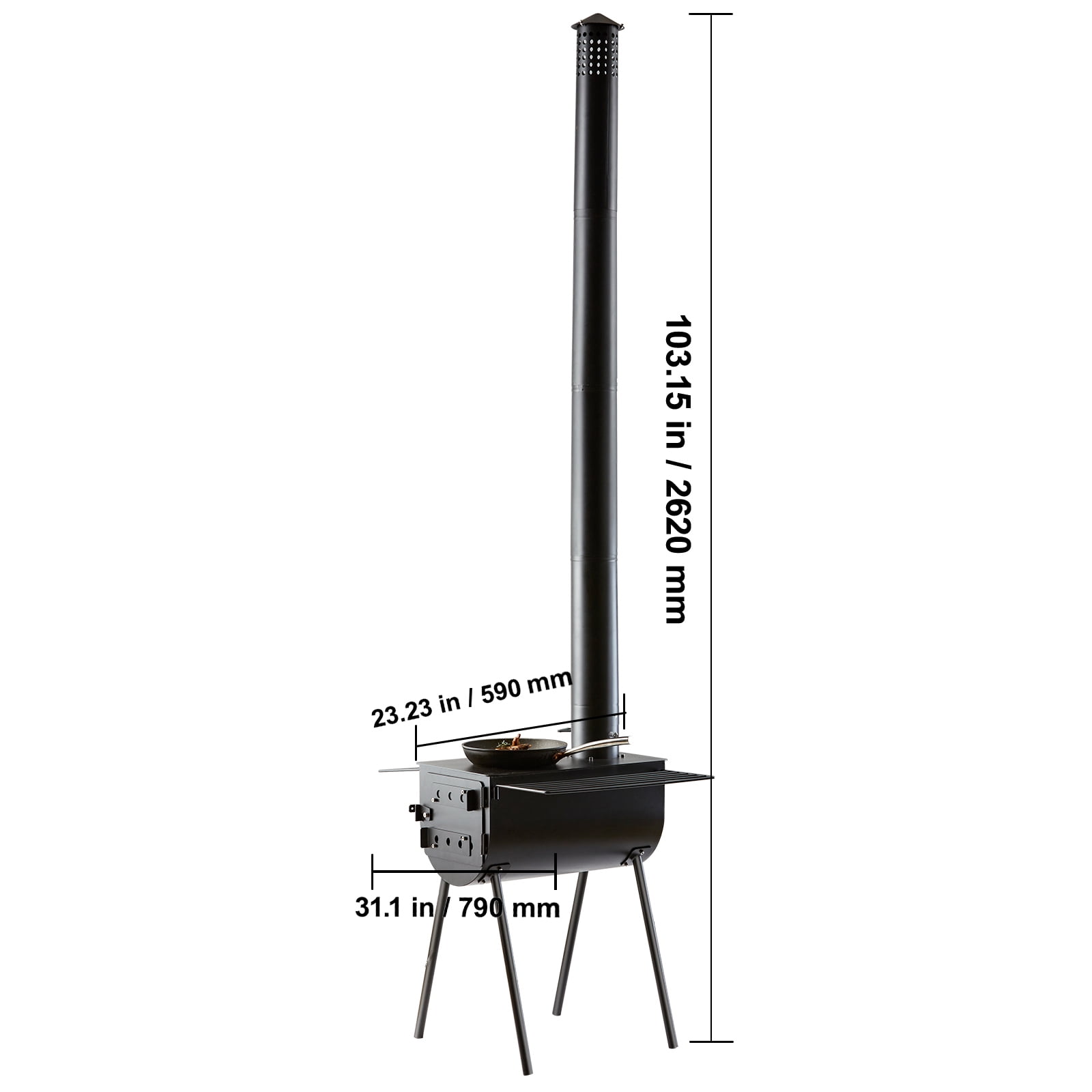 VEVOR Wood Stove, 118 inch, Alloy Steel Camping Tent Stove, Portable Wood Burning Stove with Chimney Pipes & Gloves, 3000in³Firebox Hot Tent Stove for Outdoor Cooking and Heating with 8 Pipes