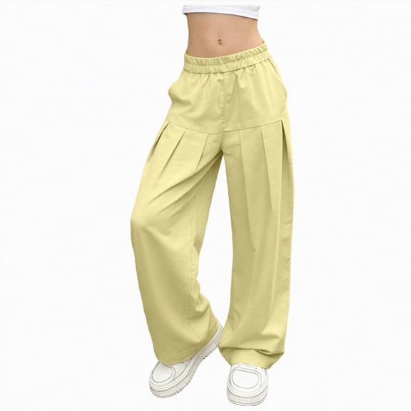 TOWED22 Girls Straight Wide Leg Track Pants Elastic Waist Casual Baggy Athletic Pants Loose Jogger Sweatpants(Yellow,13-14 Y)