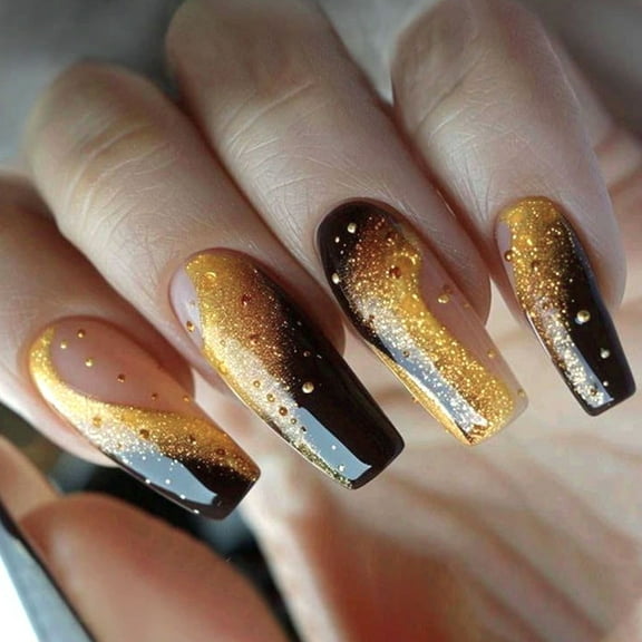 24Pcs Glitters Press on Nails Full Covers Stick on Nails for Women Girls Acrylic Nails Manicure Decors Easy to Apply