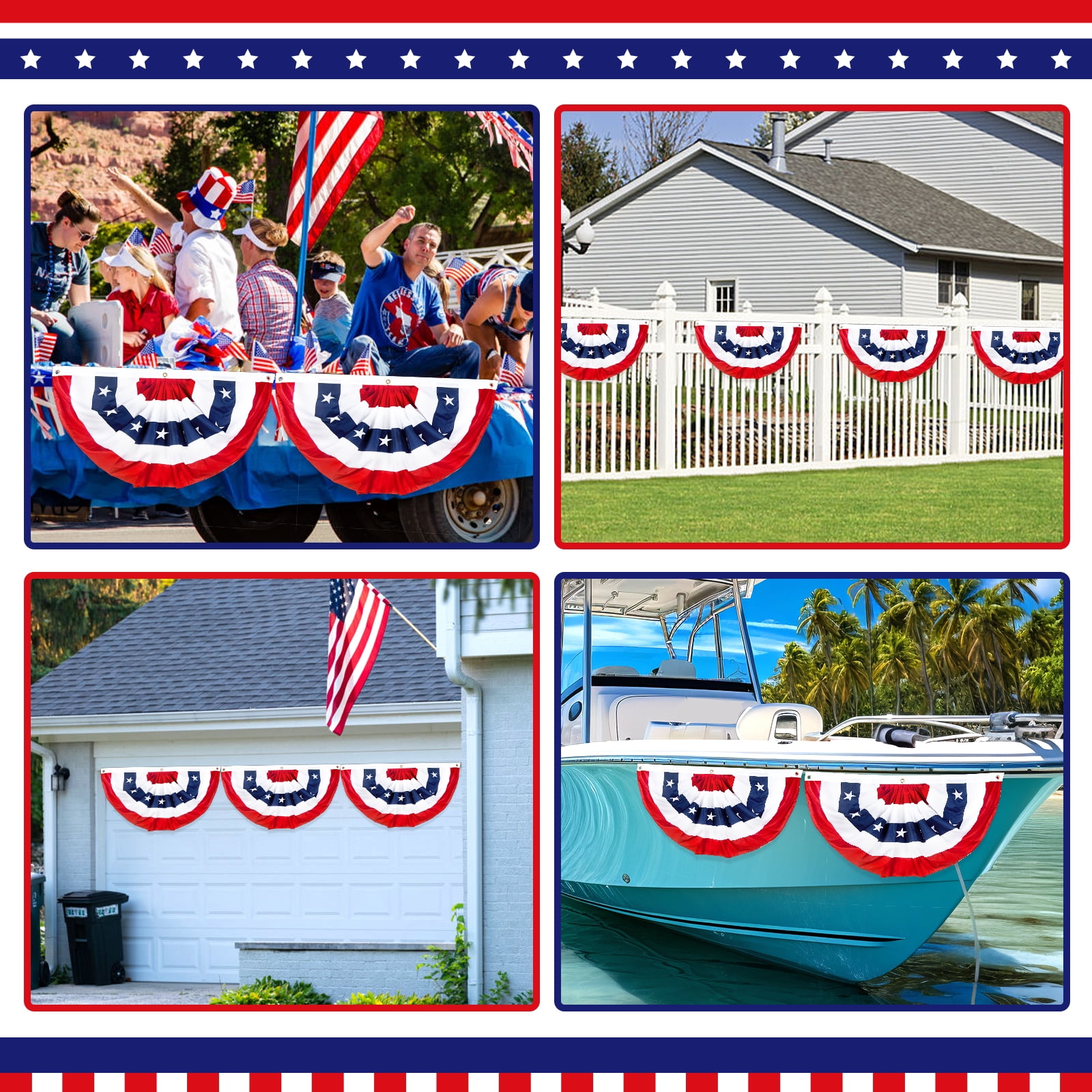 2x4 Ft American Pleated Fan Flag, Patriotic Half Fan Bunting Flag, Indoor Outdoor for 4th of July Decoration Memorial Day (Set of 5)