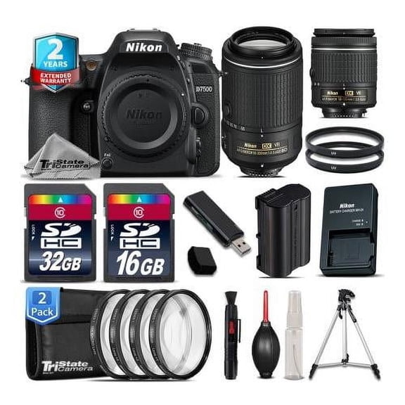 Nikon D7500 DSLR   AF-P 18-55mm VR   55-200mm VR II   4PC Macro - 48GB Kit (International Version)