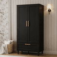 thumbnail image 1 of Armoire Garde-Robe Garde-Robe avec 2 Portes, Tiroirs et Tringle, Armoire Garde-Robe en Bois pour Chambre, 1 of 8