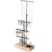Lavievert Jewelry Organizer Display Stand Holder, Jewelry Rack Tree with 3 Metal Bars with Holes and Slots for Necklaces, Bracelets, Earrings and Rings