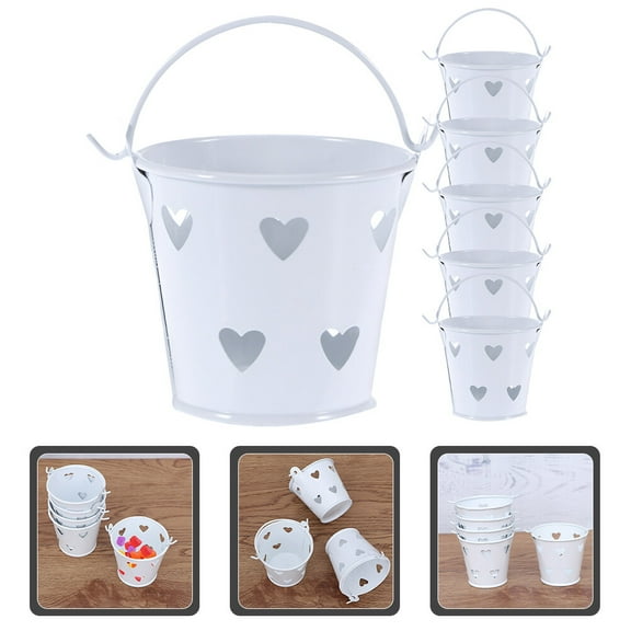 LEORX 6Set Small Metal Buckets with Handles for Flower Pot Iron Decorative White