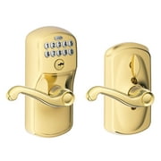 Schlage FE595VPLY505FLA Bright Brass Keypad Lever With Plymouth Trim And Flair Lever With Flex Lock