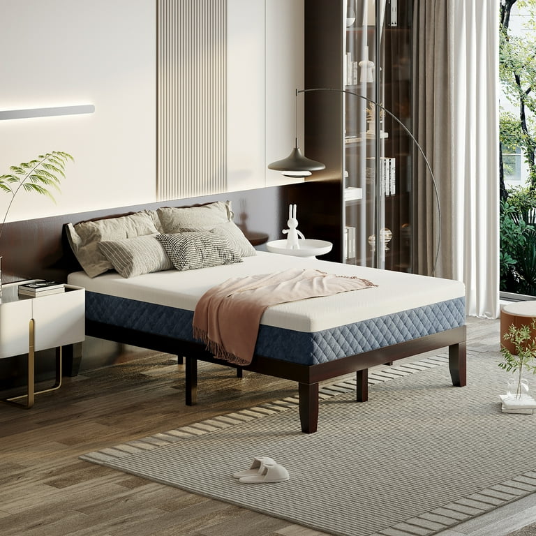 Costway Full Size Wood Bed Frame 10 Foam Mattress Set CertiPUR US Certified Espresso