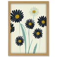 thumbnail image 1 of Abstract Illustrated Black Daisy Marigold Blossoms Flowers Artwork Framed Wall Art Print A4, 1 of 4
