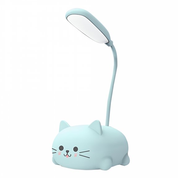 HIBIBUD 2026 New Desk Lamp,Adjustable Goose Neck Led Table Lamp,Eye-Protecting Reading Lamp,With Cute Kawaii Cartoon Cat Base,Usb Charging,Desk Lamp for Home Office Bedroom (Blue)