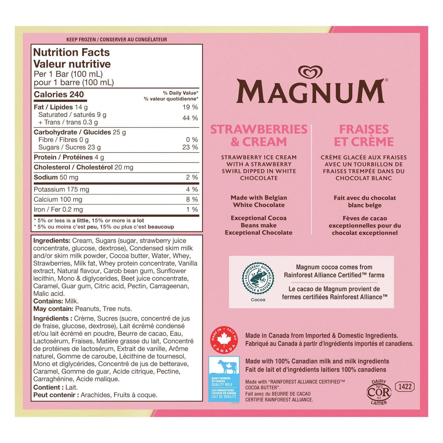 Barre de crème glacée Magnum Fraises et crème 3 x 100 mL