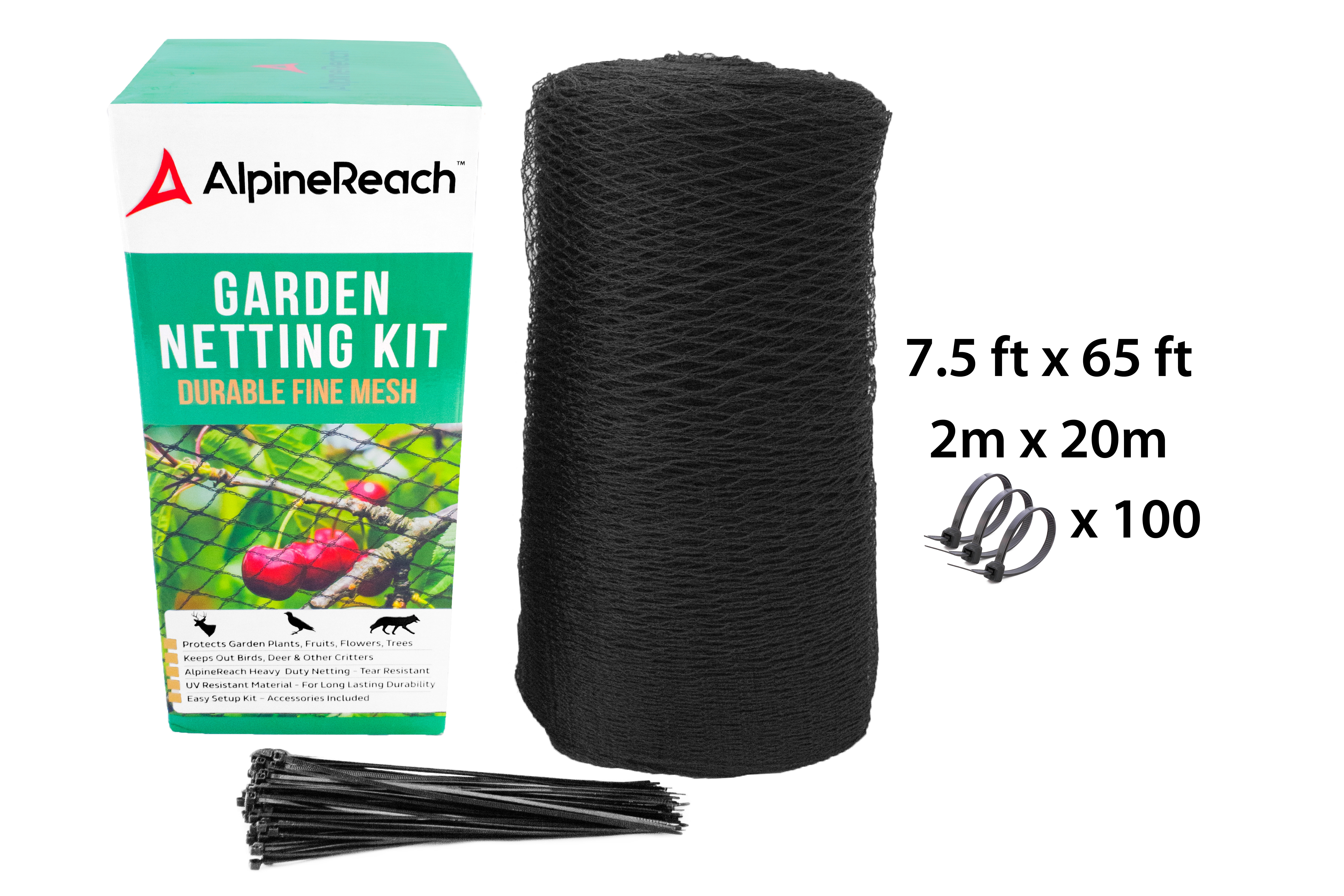 AlpineReach Garden Netting Heavy Duty Protection Mesh Deer Bird Net Black 7.5ft x 65ft