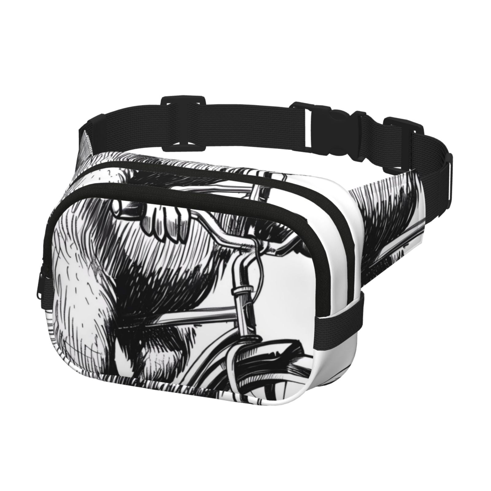 Picia Capybara Riding Bicycle Print Square Double-Layer Waist Bag Mini Adjustable Waist Belt Bag Exercise Running Travel Hiking