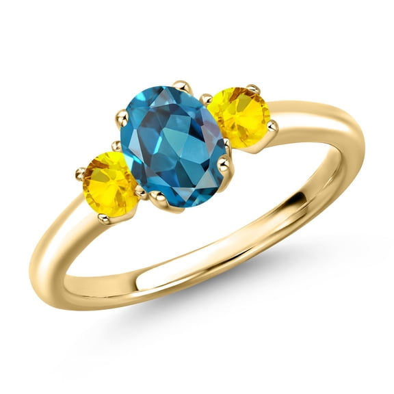Gem Stone King 10K Yellow Gold London Blue Topaz and Yellow Sapphire Engagement Ring for Women | 1.32 Cttw | Oval 7X5MM | Gemstone November Birthstone | Size 8