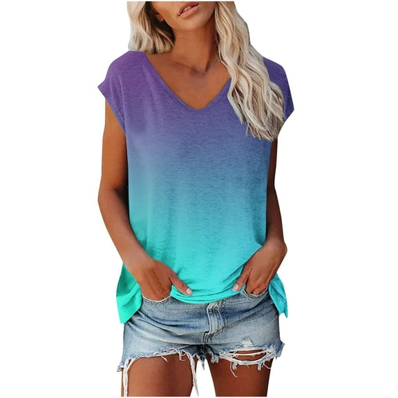 Giftesty Womens Blouses and Tops Women's Fashion Comfortable Casual V-Neck Short Sleeve Print Top Blouse