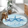 thumbnail image 4 of Enjoy Summer Round Living Room Rugs 4 ft, Coastal Watercolor Blue Sea Starfish Teal White Washable Area Rug with Non-Slip Sturdy Edge Binding Round Carpet for Entryway Kitchen Bedroom Bathroom, 4 of 9