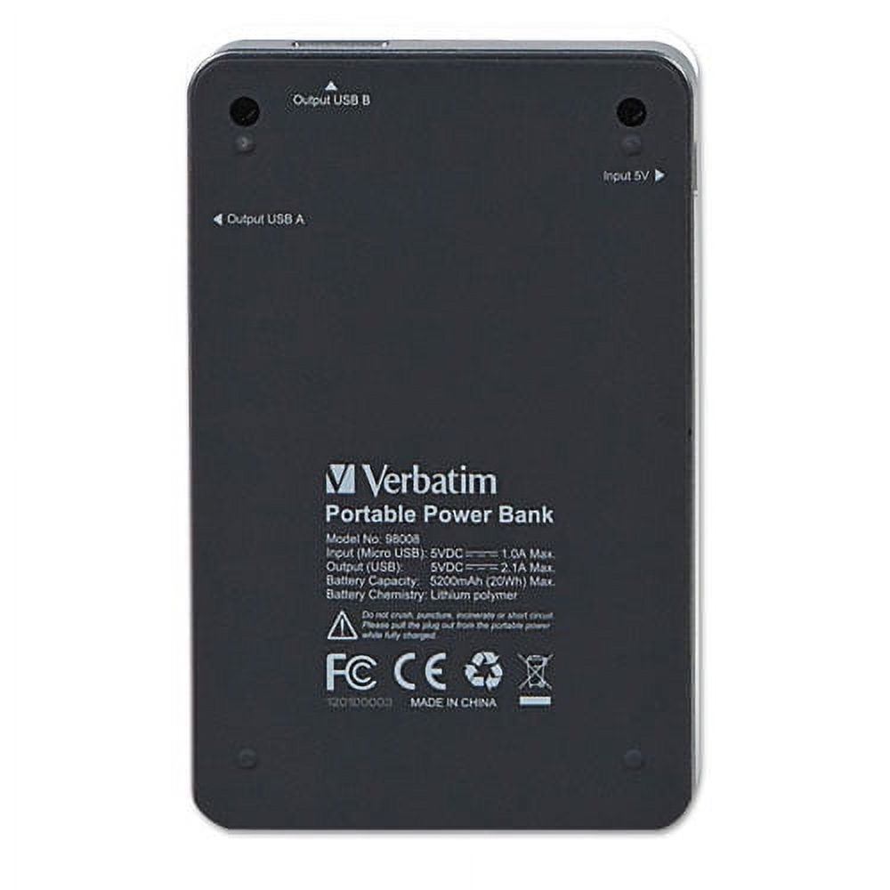 Verbatim VTM98008B Verbatim 5,200 mAh Dual USB Power Bank 98008 - image 2 of 2