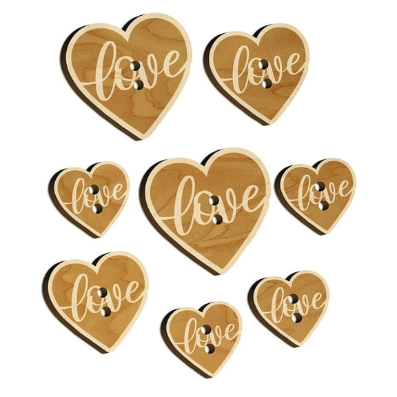 Love Script in Heart Wood Buttons for Crochet Knitting Sewing DIY Craft - 1.00 Inch Medium (7pcs)