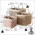 thumbnail image 2 of Coastal Stripe Wicker Baskets, Set of 3, Hand Woven, Flexible Jute, Red, Golden Brown, and Pink, Natural, 8.75, 10.75 and 12.5 Inches, 2 of 4