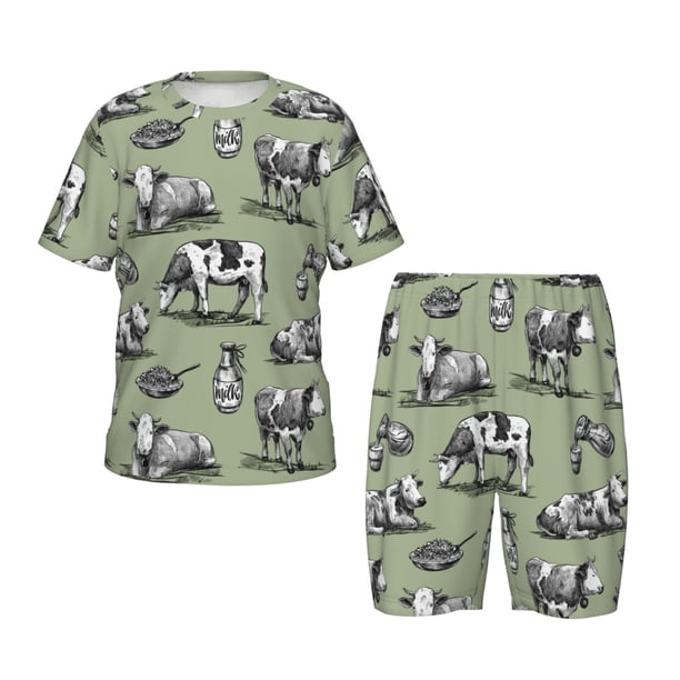 Balery Farm Cows Conjunto de Pijama Infantil de Manga Corta con Estampado – Ropa de Dormir de Algodón Suave-Medium