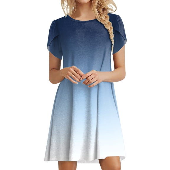 Baqcunre Women'S Formal Dresses Womens Petal Sleeve Dresses Casual Loose Comfy Dress Crewneck Swing Beach Sundress With Pockets Summer Dresses 2023 Midi Dress Blue Dress L