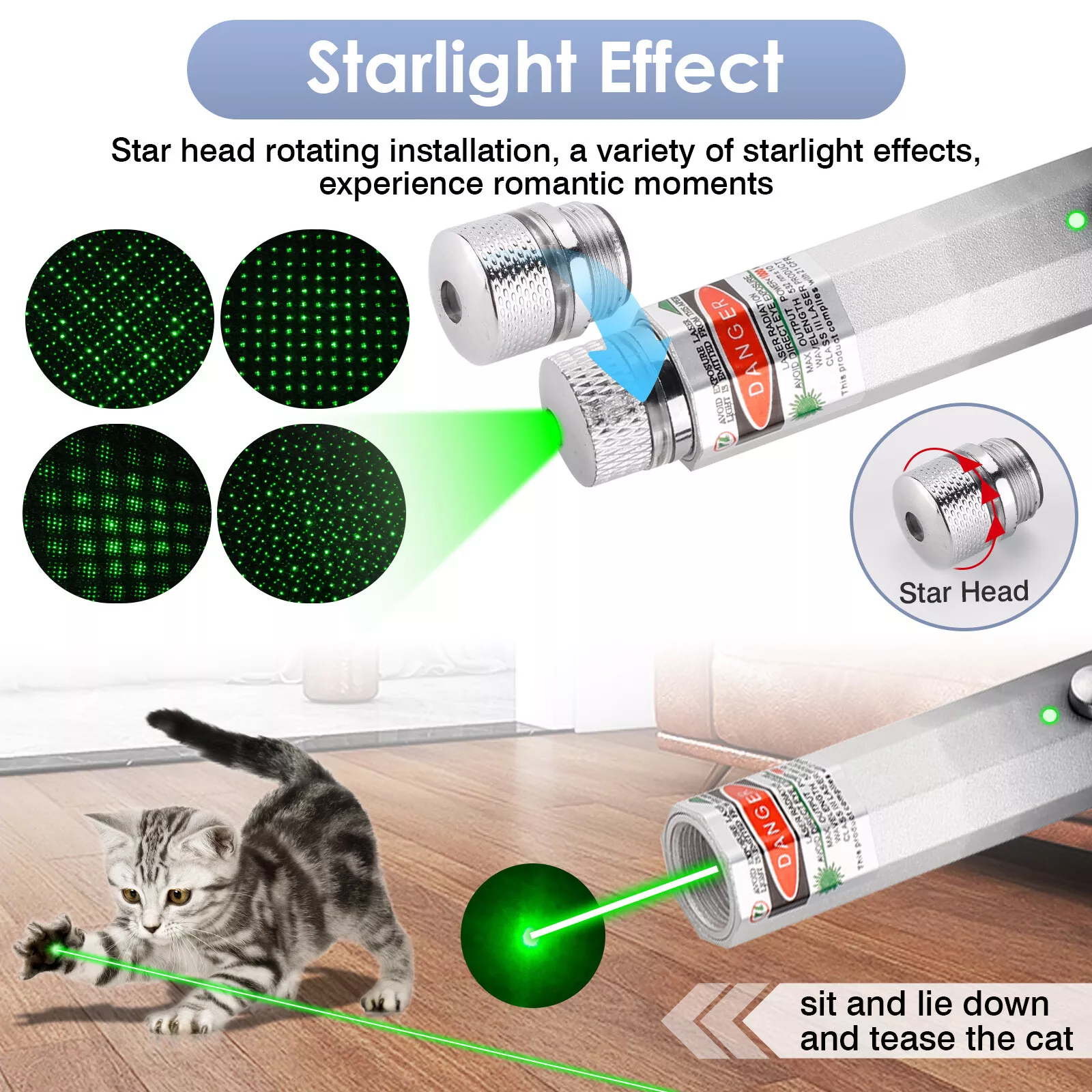 5000Miles Green Laser Pointer Pen Rechargeable Astronomy Visible Beam Star Light 2PK Black-White AND Red-Blue Color