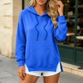 thumbnail image 2 of DHFJKG Hoodies For Women Side Slit Long Sleeve Sweatshirt Fall Drawstring Solid Color Pullover Tops With Pocket, 2 of 4